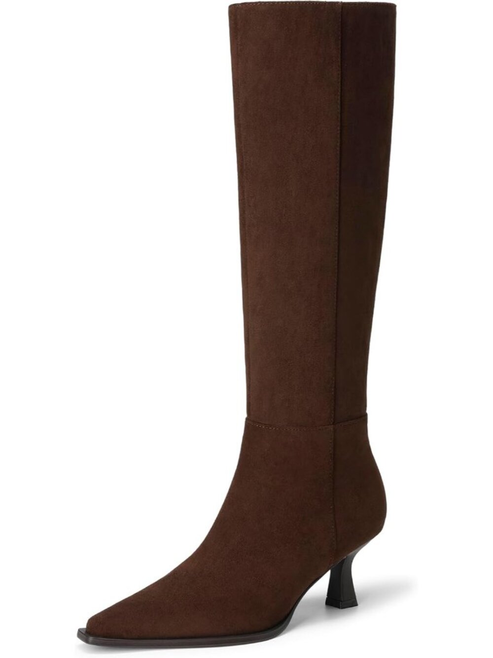 DREAM PAIRS Women's Dark Brown-Suede Knee High Kitten Heel Boots Pointed Toe